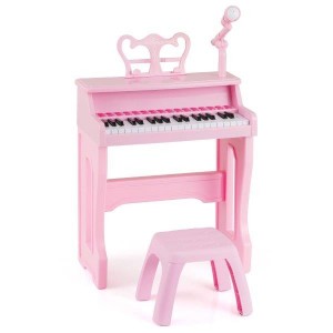 Vaikiškas elektroninis pianinas su kėdute (Rožinė)